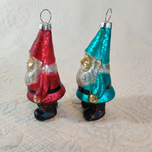 POTTERY BARN Mercury Glass Santa Gnomes Christmas Holiday Ornaments Set Of Two - Picture 2 of 8